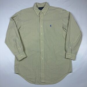 Ralph Lauren Button Down Mens 15.5 Yellow Blue Classic Fit Check Plaid Cotton